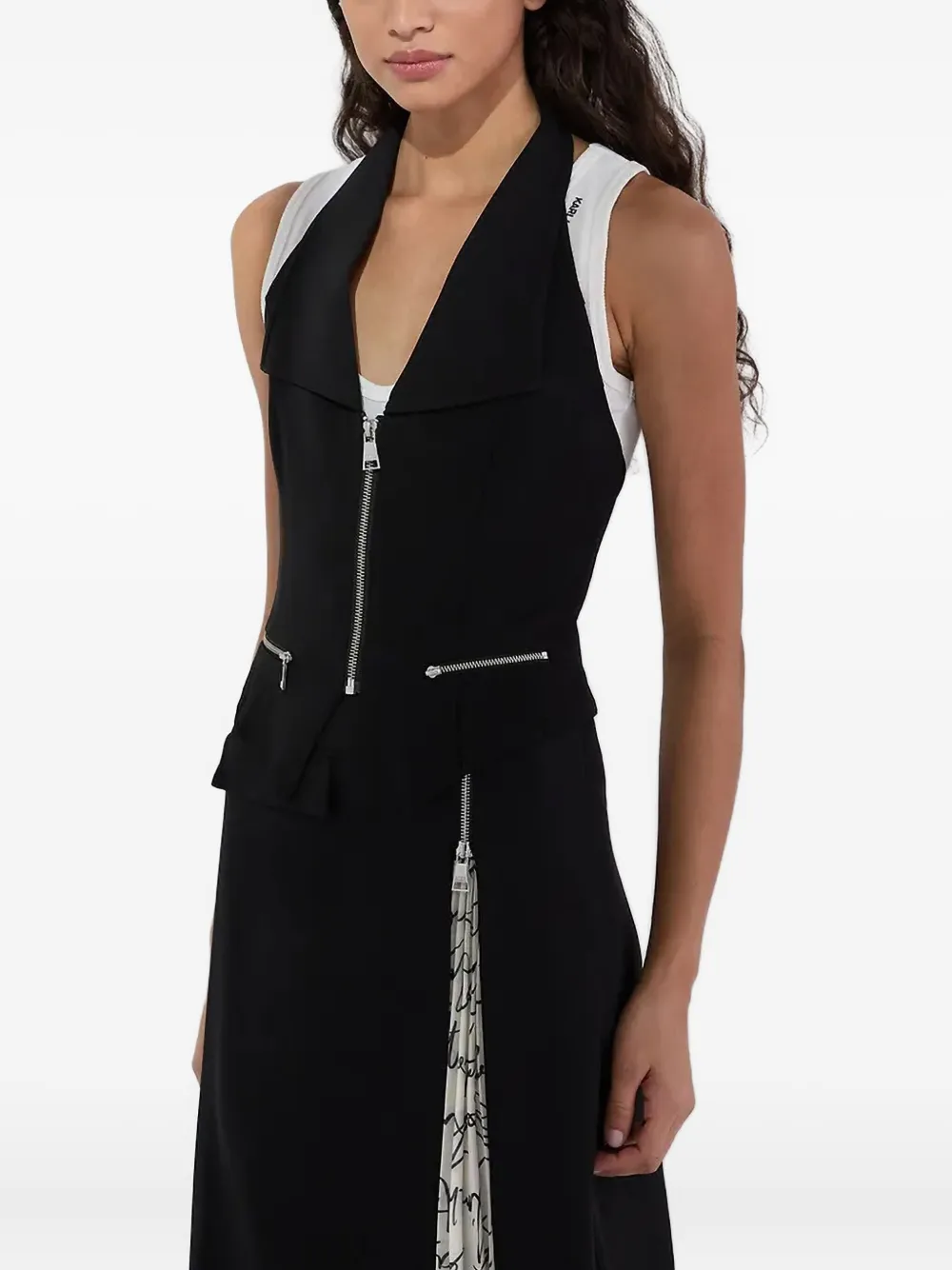 Karl Lagerfeld Top met V-hals en rits Zwart