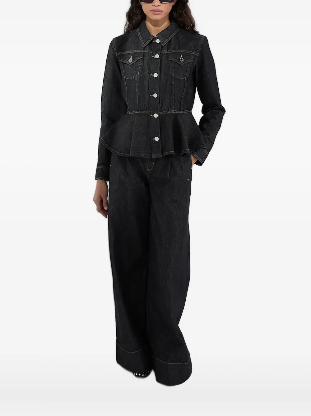 Karl Lagerfeld peplum denim jacket Blauw