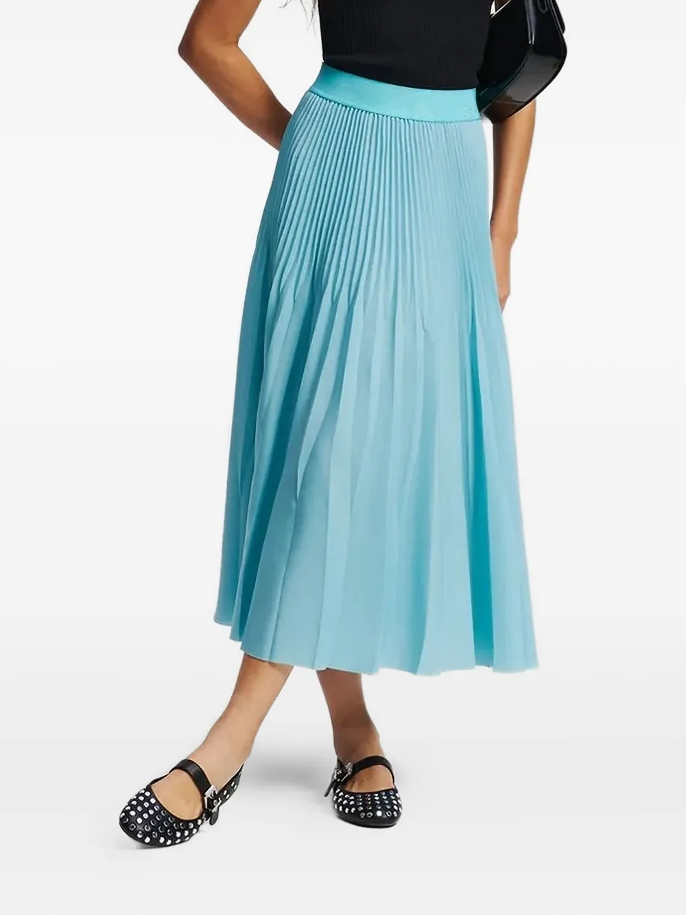 Karl Lagerfeld Pleated Midi Skirt In Blue
