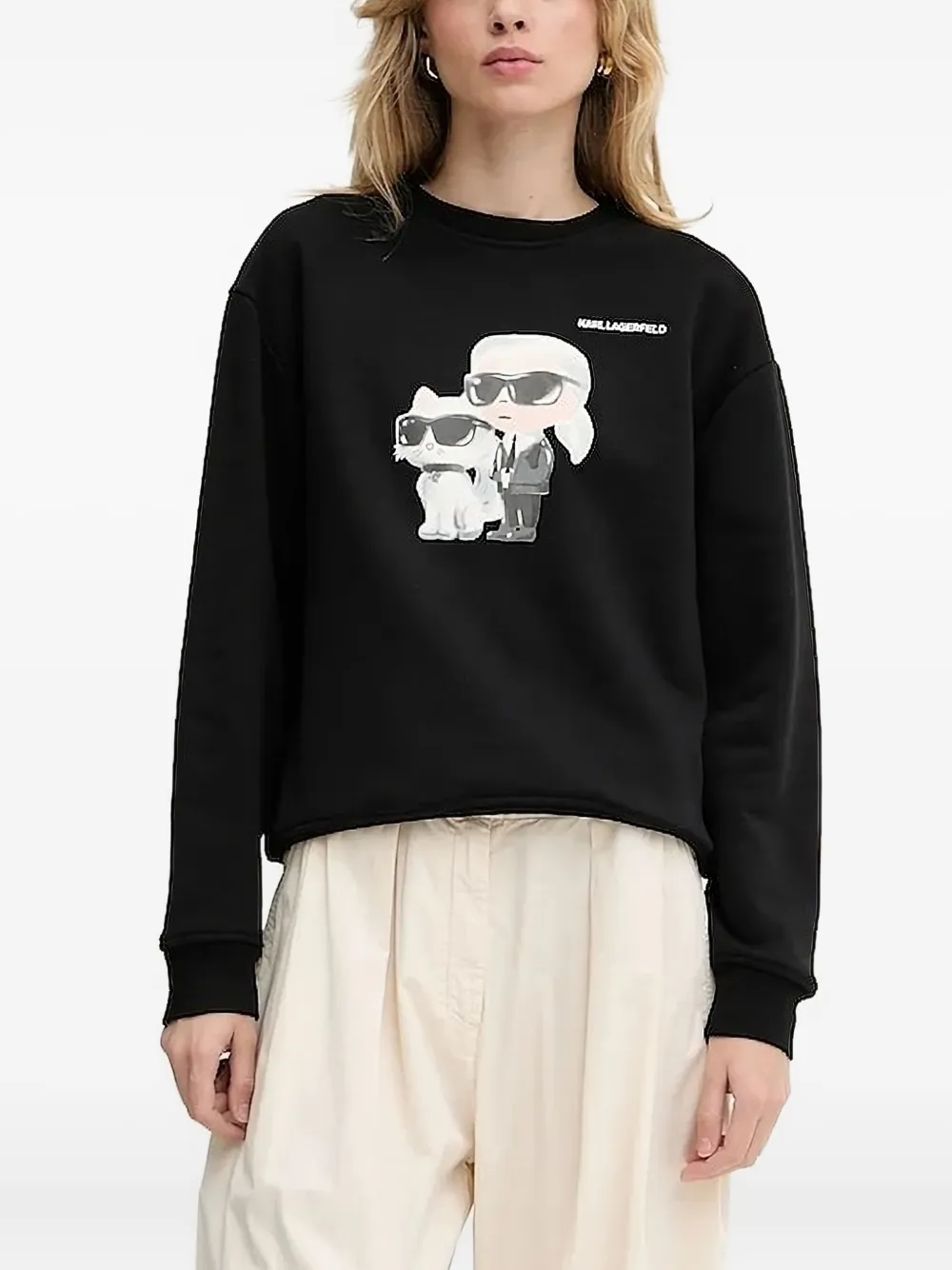 Karl Lagerfeld Ikon Karl & Choupette-print sweatshirt Zwart