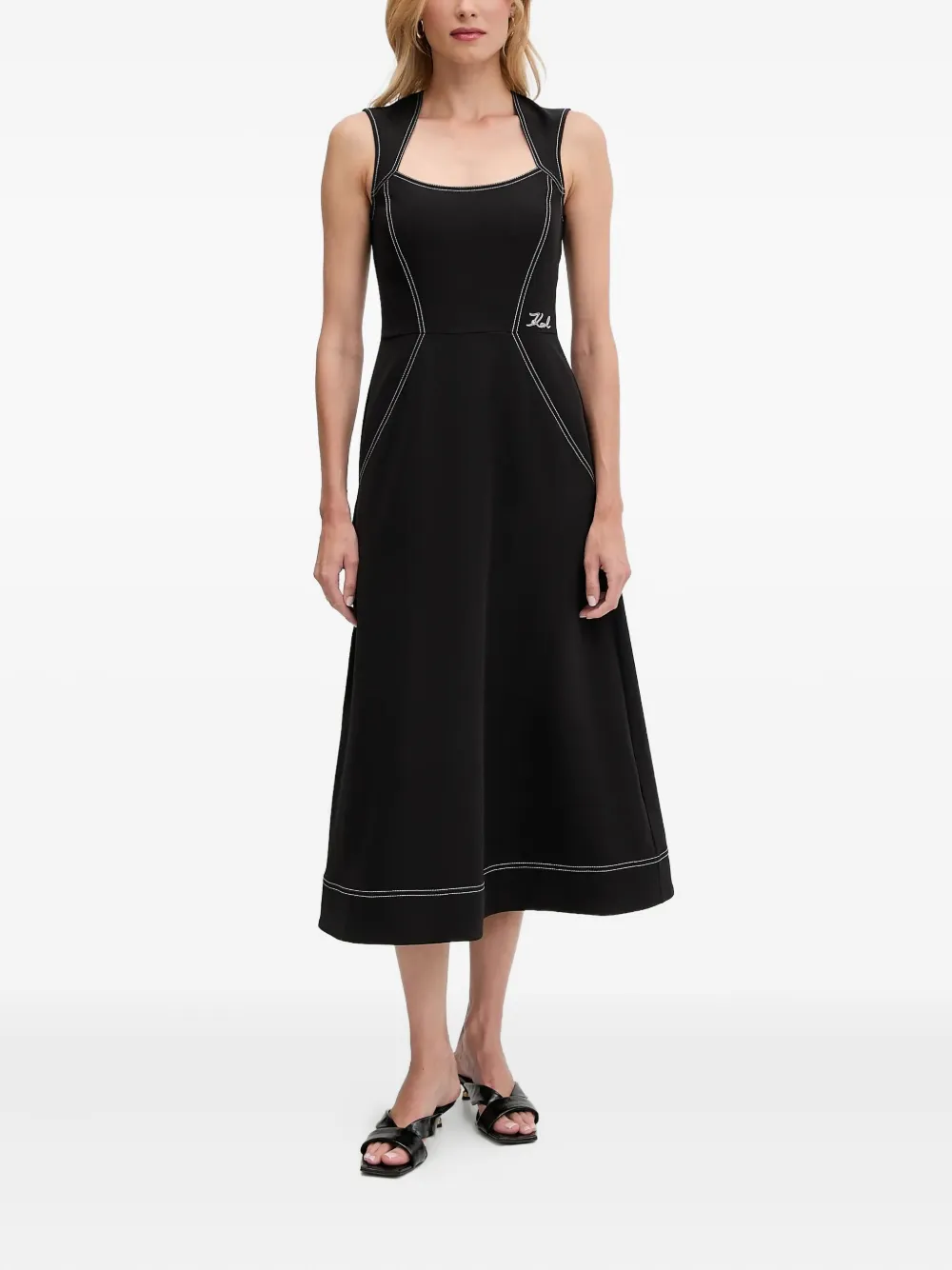 Karl Lagerfeld contrast-stitch sleeveless midi dress - Zwart
