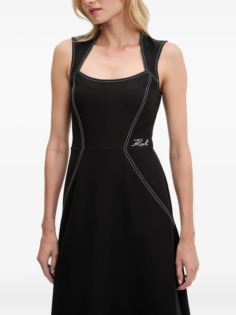 Karl Lagerfeld Mouwloze midi-jurk met contrasterende stiksels Zwart