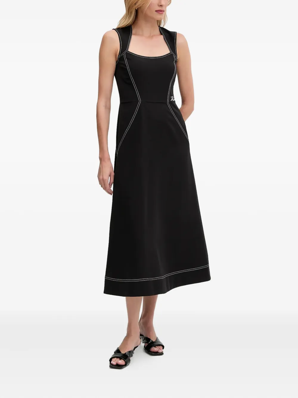 Karl Lagerfeld Mouwloze midi-jurk met contrasterende stiksels Zwart
