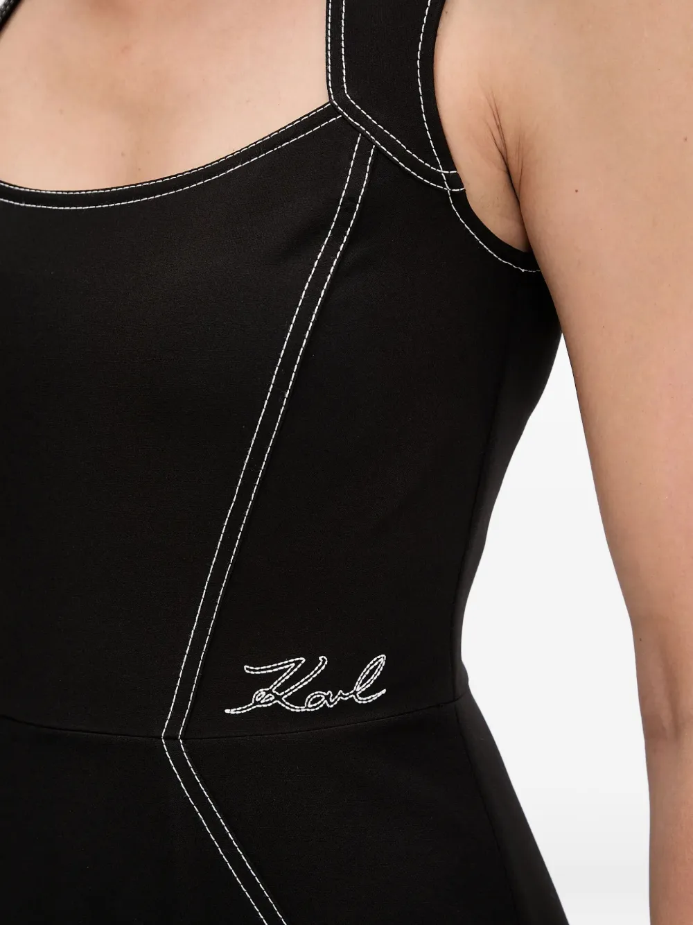 Karl Lagerfeld Mouwloze midi-jurk met contrasterende stiksels Zwart