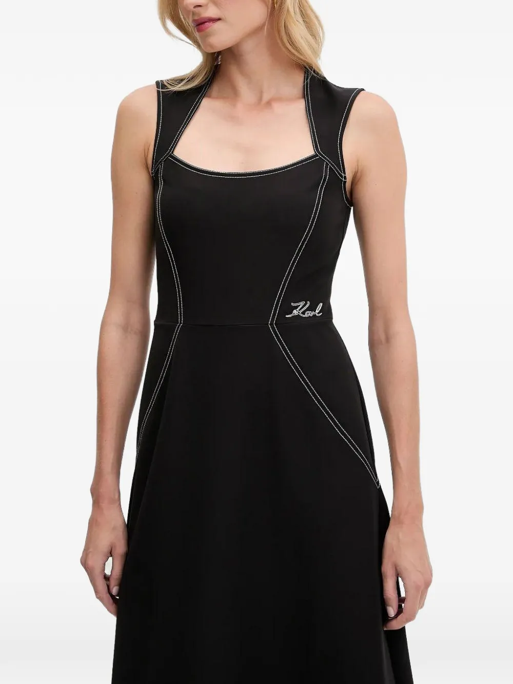 Karl Lagerfeld contrast-stitch sleeveless midi dress - Nero