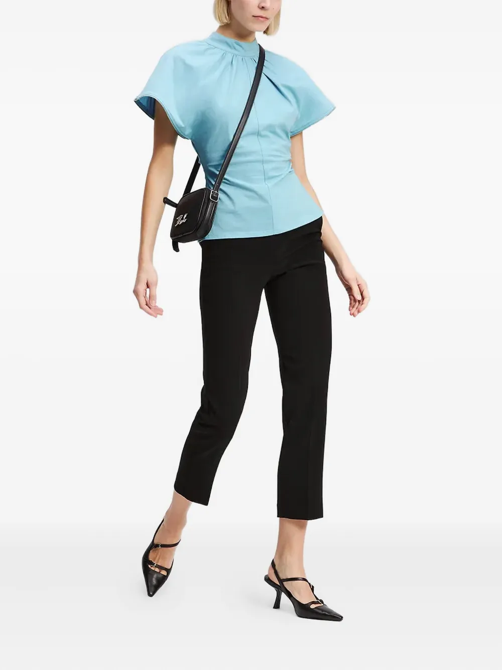 Karl Lagerfeld high-neck flared-sleeve blouse - Blauw