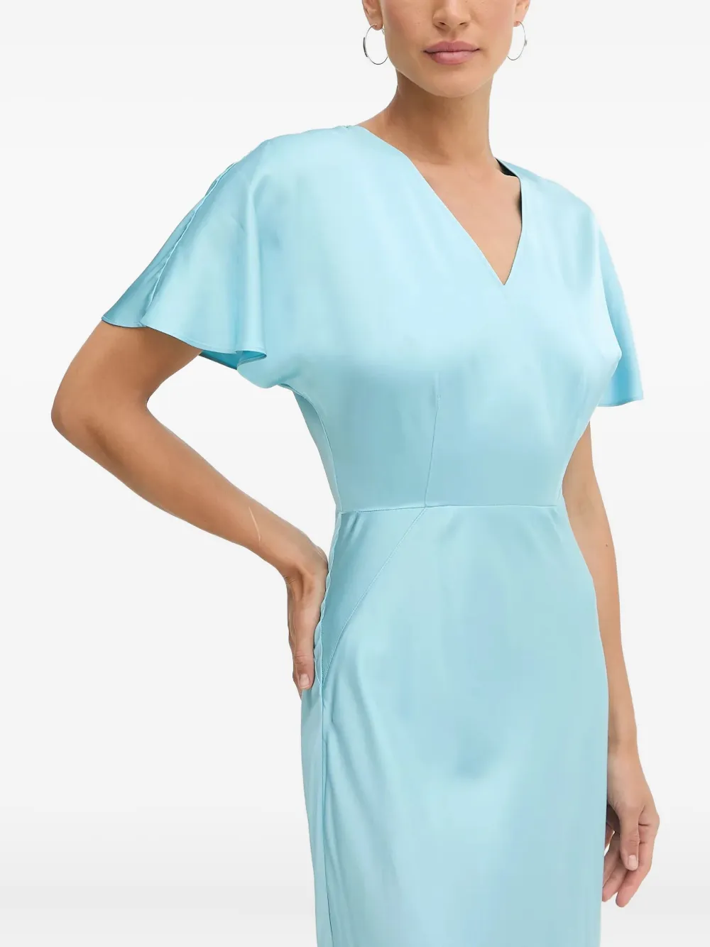 Karl Lagerfeld Midi-jurk met V-hals en engelmouwen Blauw
