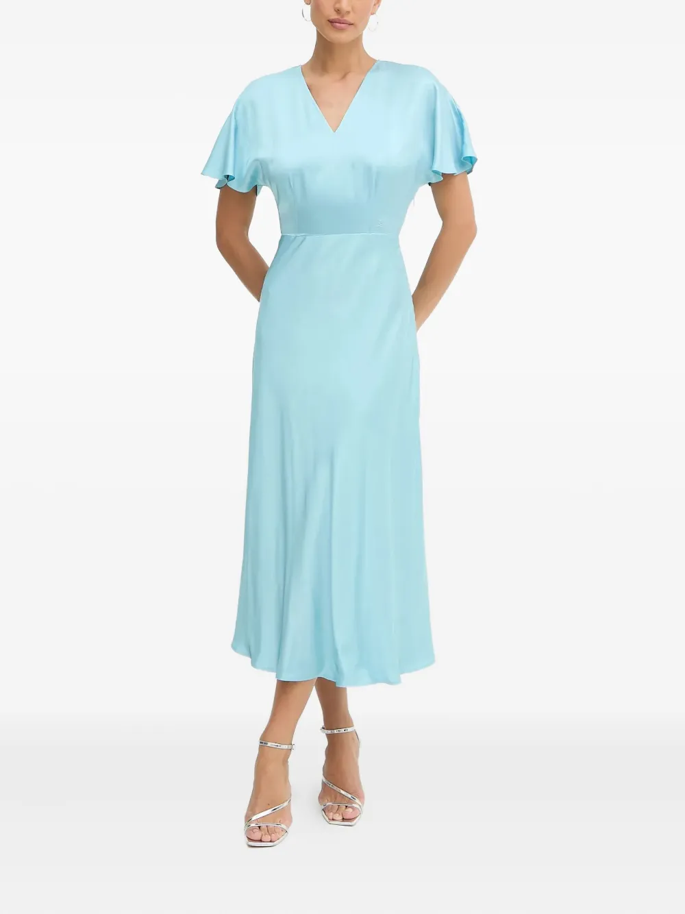 Karl Lagerfeld V-neck angel-sleeve midi dress - Blauw