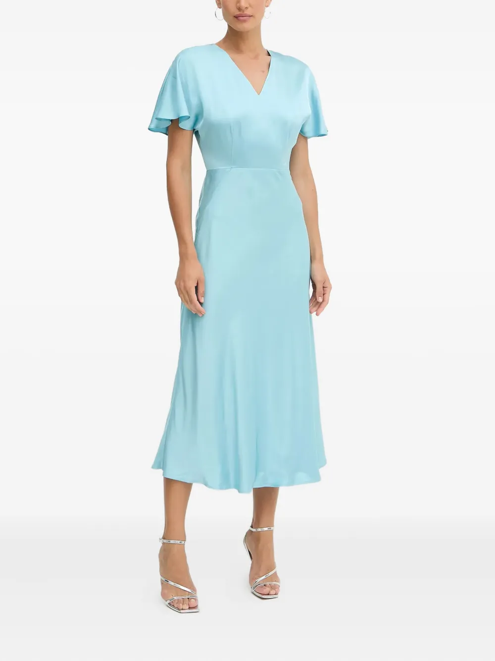 Karl Lagerfeld Midi-jurk met V-hals en engelmouwen Blauw