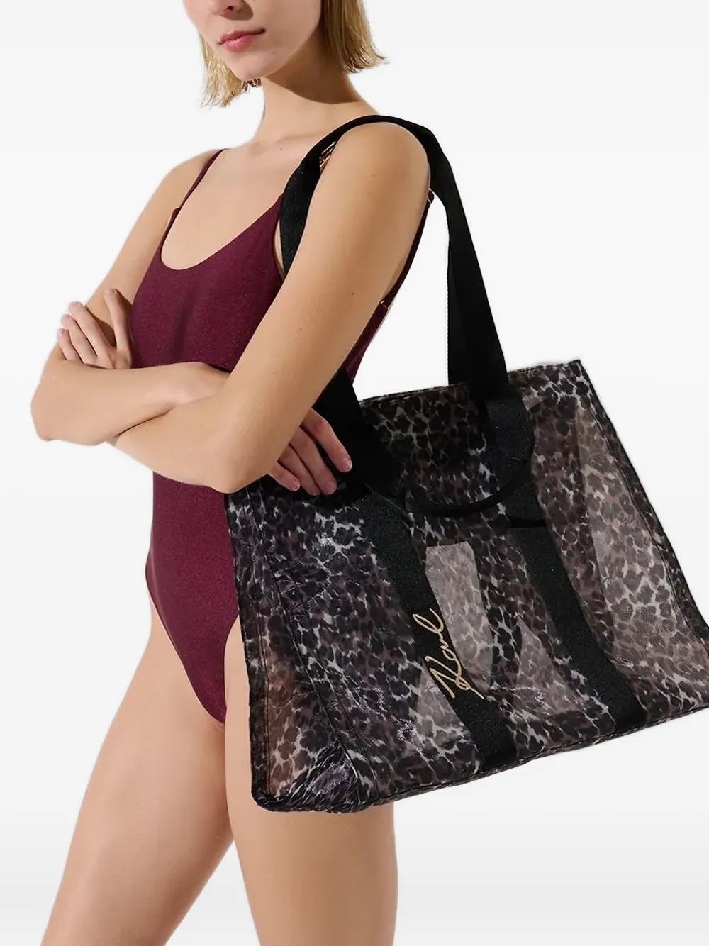 Karl Lagerfeld K Signature strandtas met luipaardprint Zwart