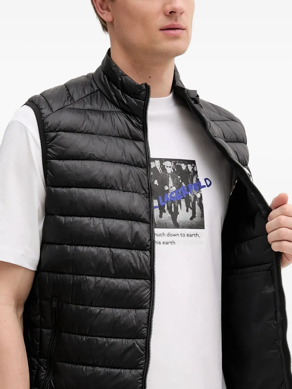 Karl Lagerfeld quilted logo-patch gilet Zwart