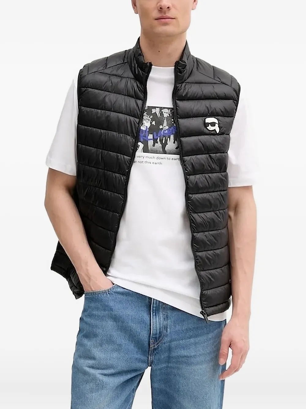Karl Lagerfeld quilted logo-patch gilet Zwart