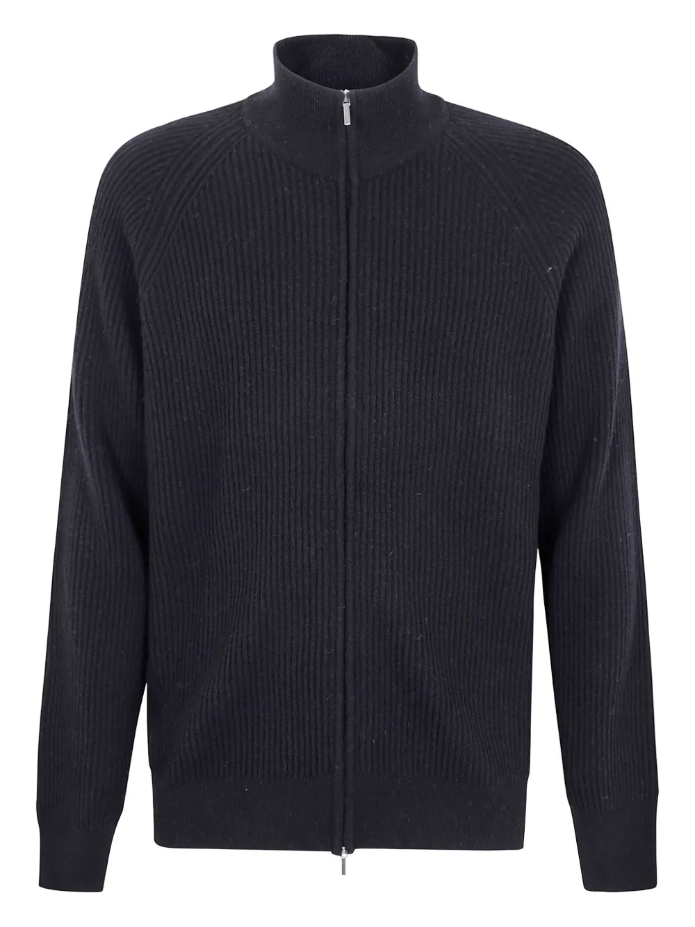 Barba ribbed zip-up cardigan Zwart