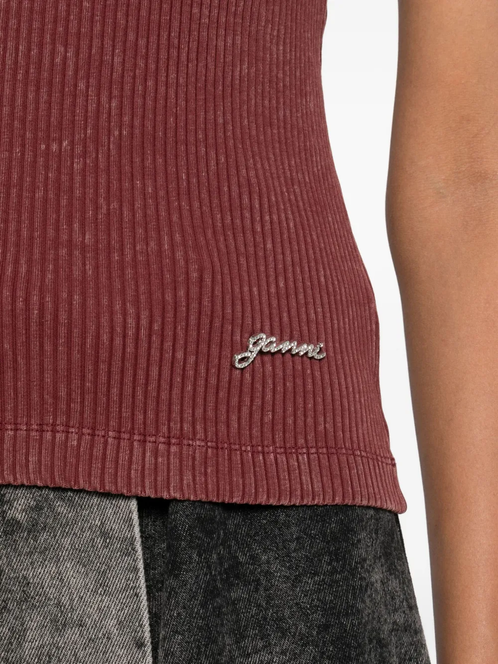 Ganni Ribbed Scoop-neck Tank Top In Brown