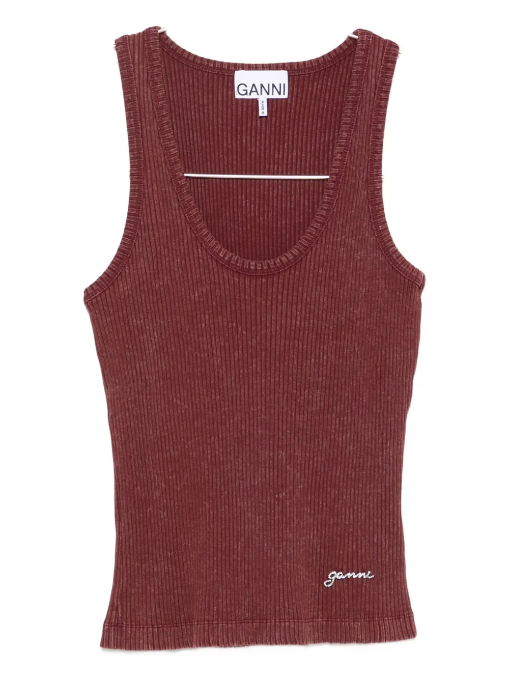 Ganni Ribbed Scoop-neck Tank Top In Brown