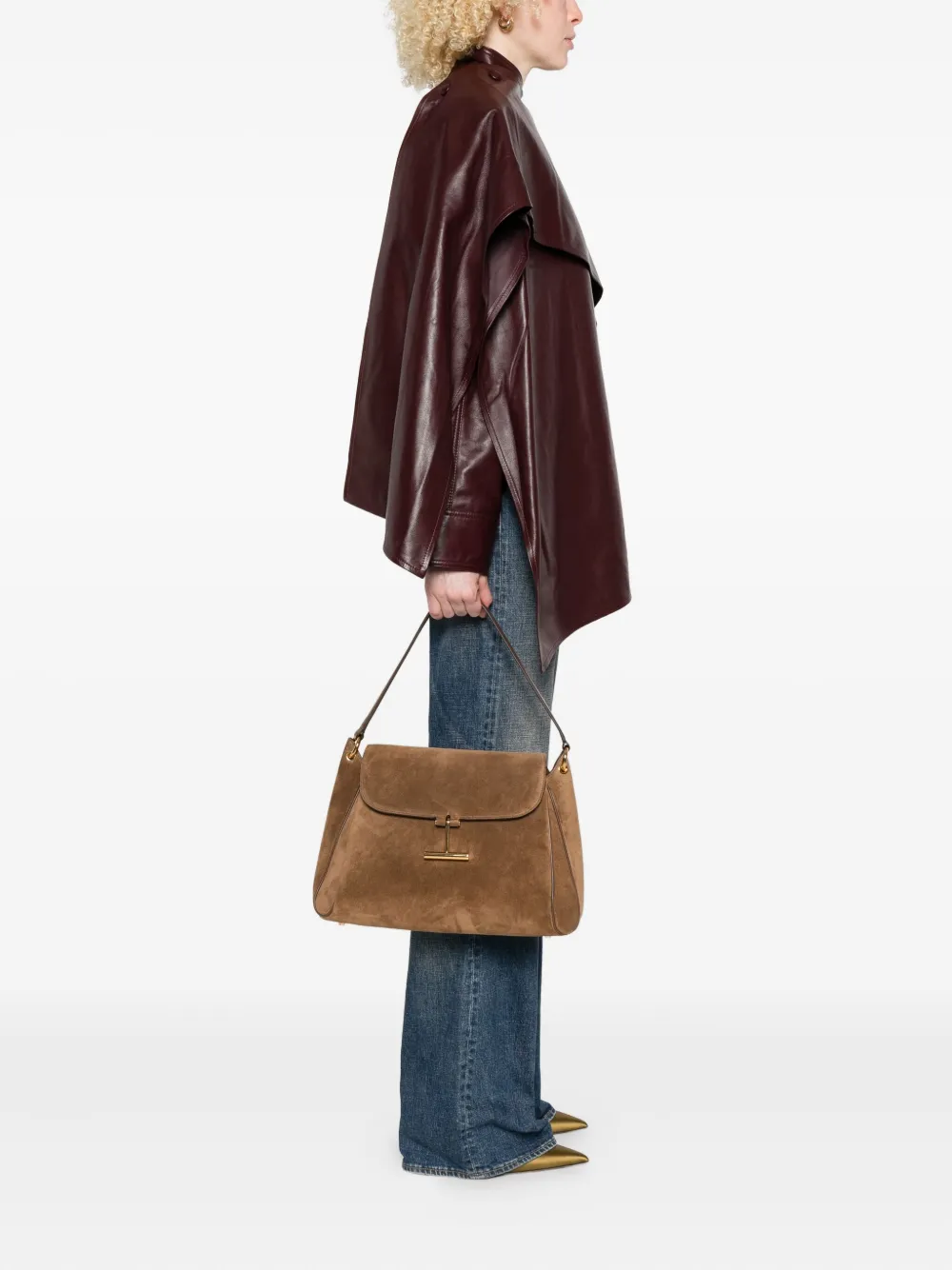 TOM FORD T-Bar suède crossbodytas Bruin