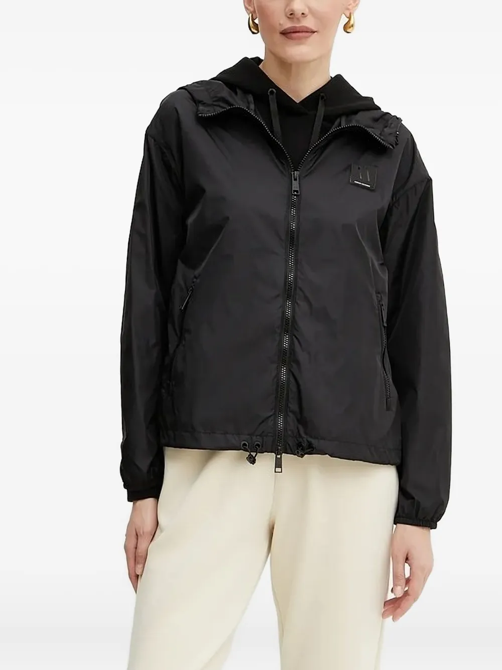 Armani Exchange Logo-plaque Hooded Jacket In Black
