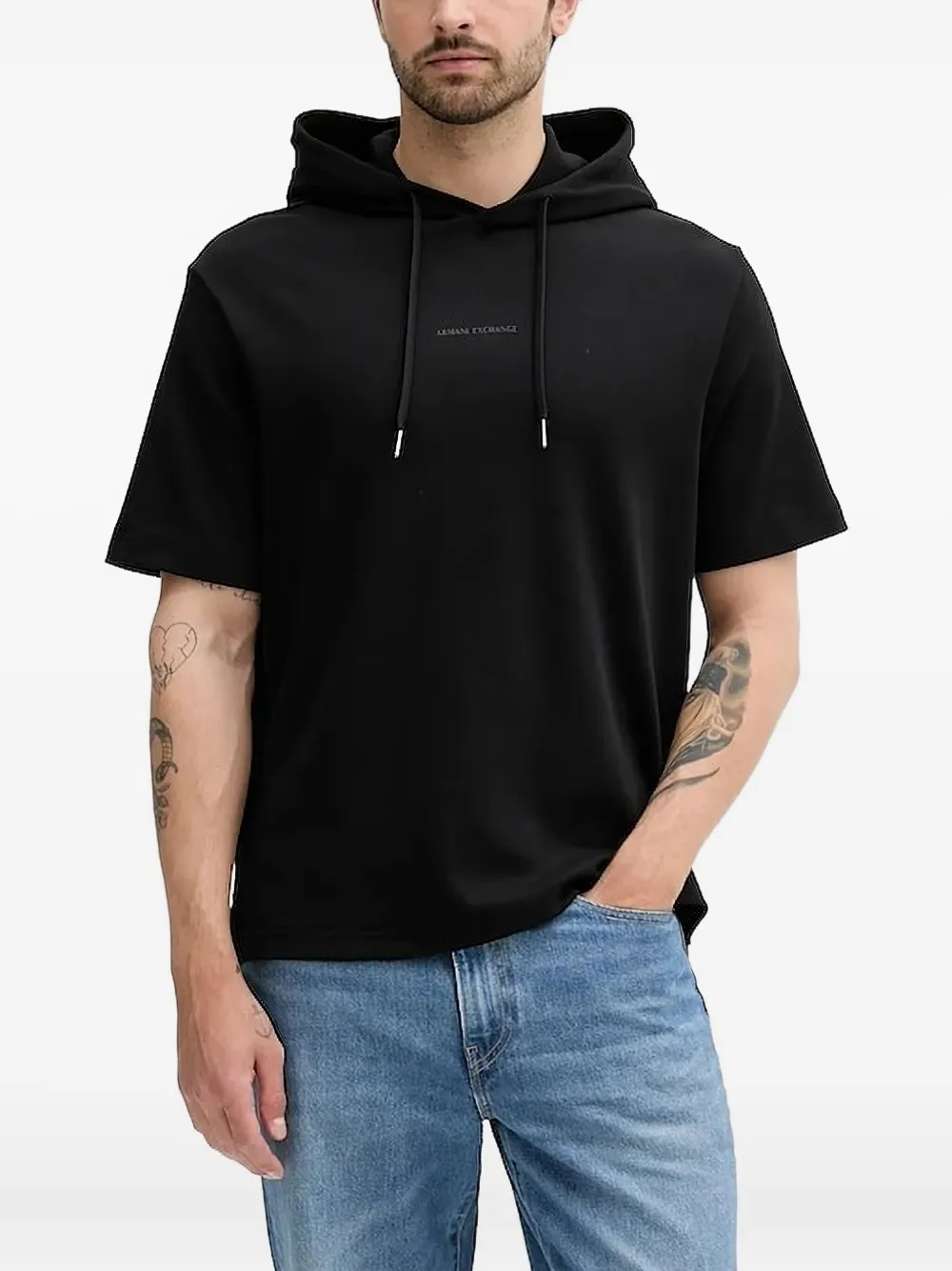 Armani Exchange short-sleeve hooded sweater Zwart