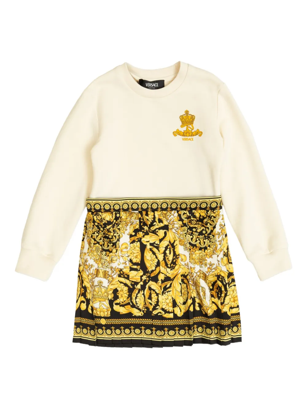 Versace Kids crown-embellished pleated dress Beige