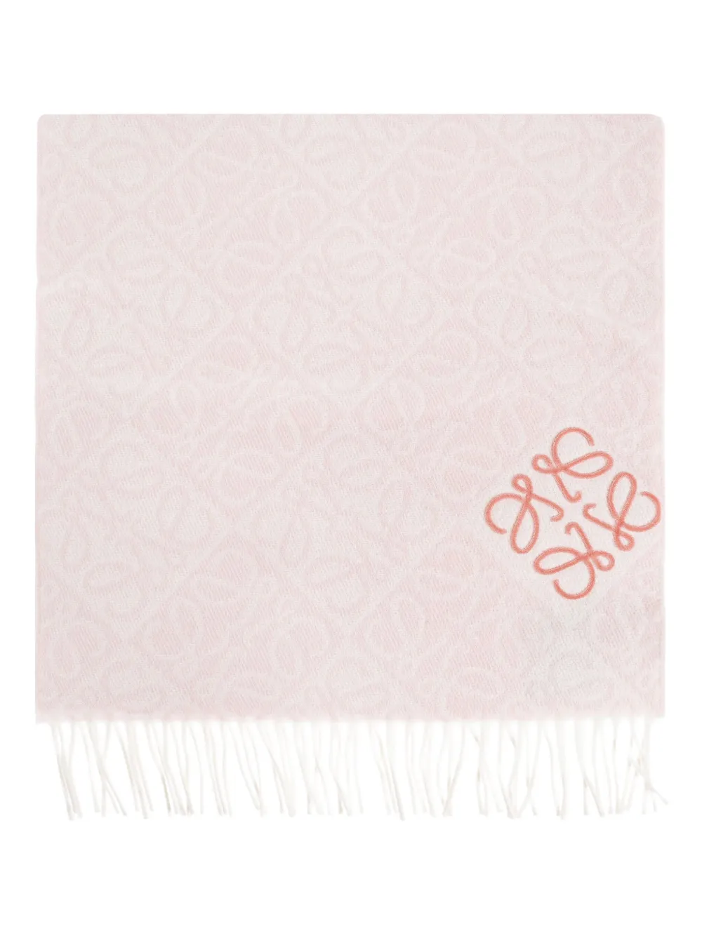 Anagram-embroidered fringed scarf