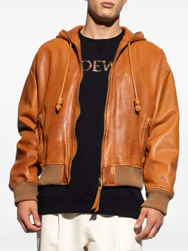 LOEWE フーデッド レザージャケット | ブラウン | FARFETCH JP
