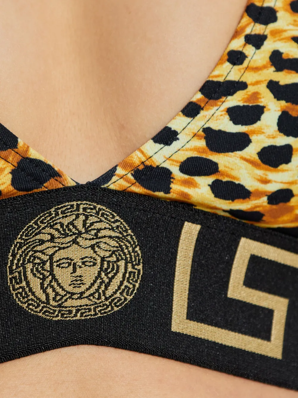 Versace Greek-key leopard-print bikini top Bruin