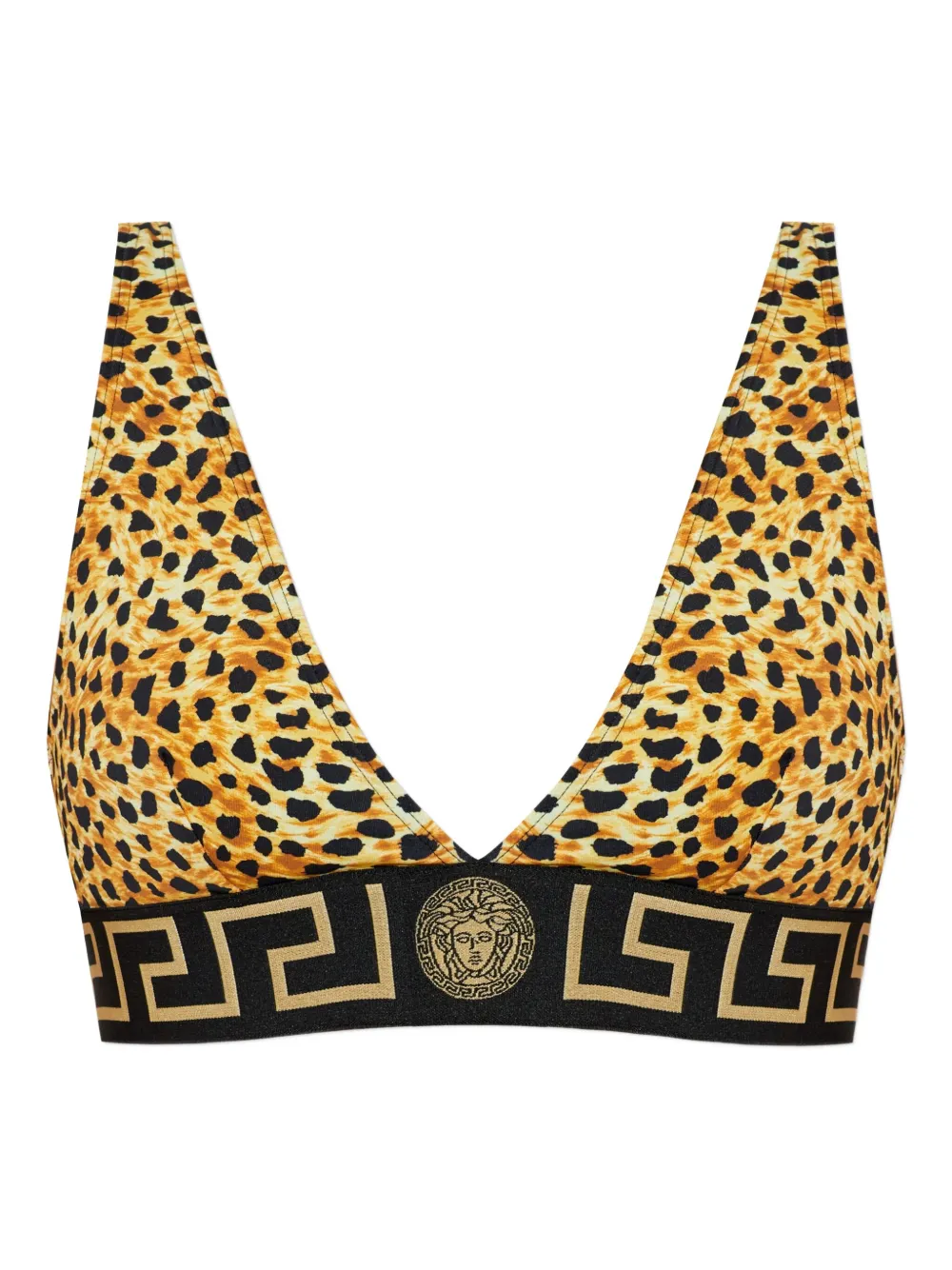 Versace Greek-key leopard-print bikini top Bruin