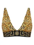 Versace Greek-key leopard-print bikini top - Brown