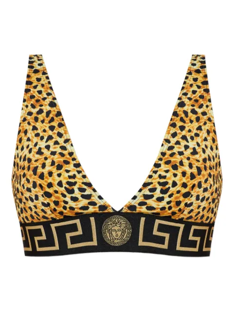 Versace Greek-key leopard-print bikini top