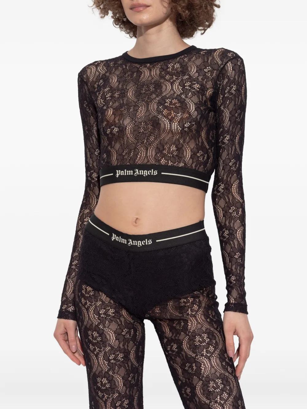 Palm Angels lace-panel long-sleeve top Zwart