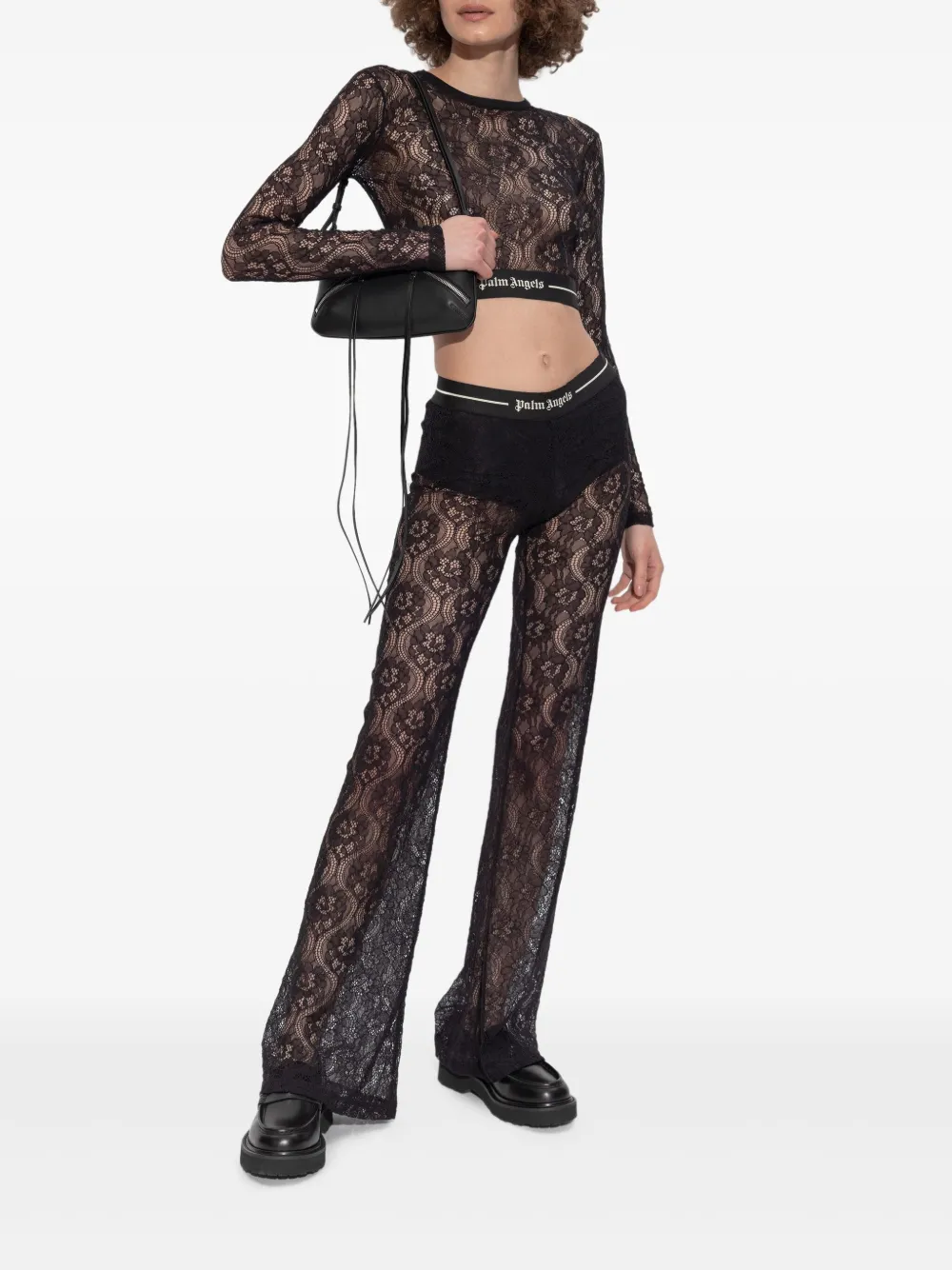 Palm Angels lace-panel long-sleeve top Zwart