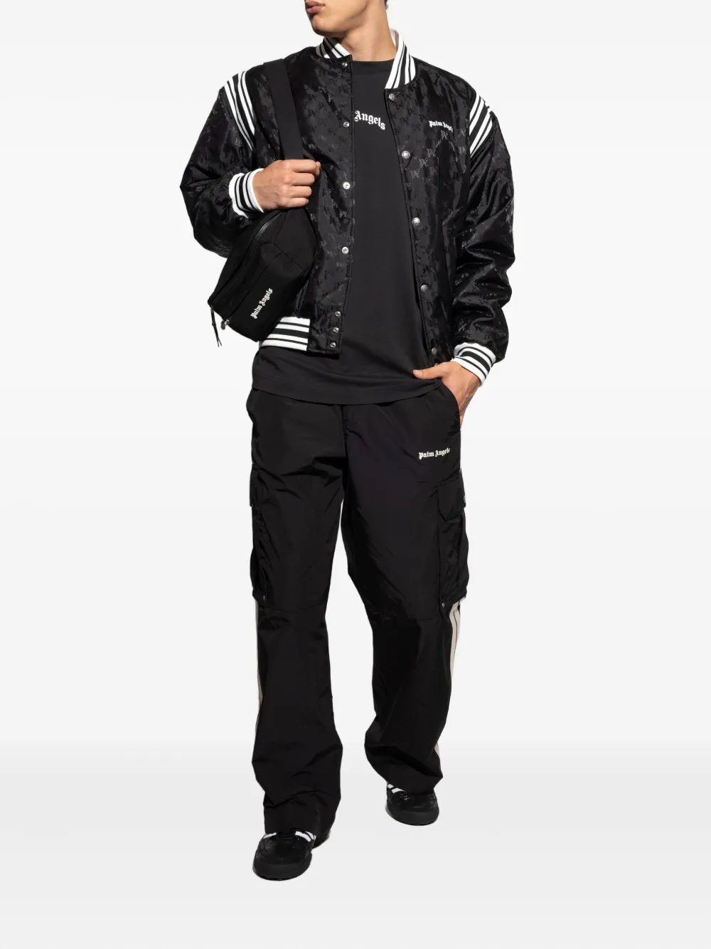 Palm Angels logo-pattern bomber jacket Zwart