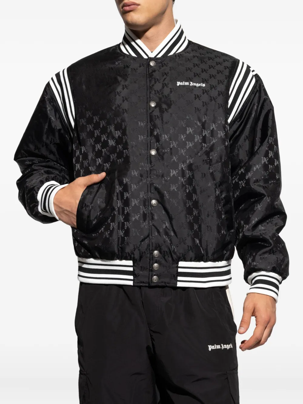 Palm Angels logo-pattern bomber jacket Zwart