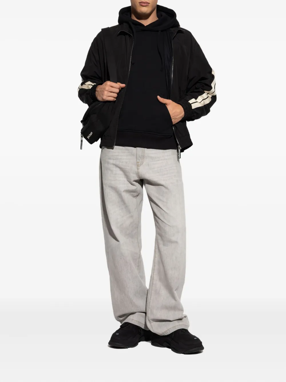 Palm Angels stripe-detail hooded sweatshirt Zwart