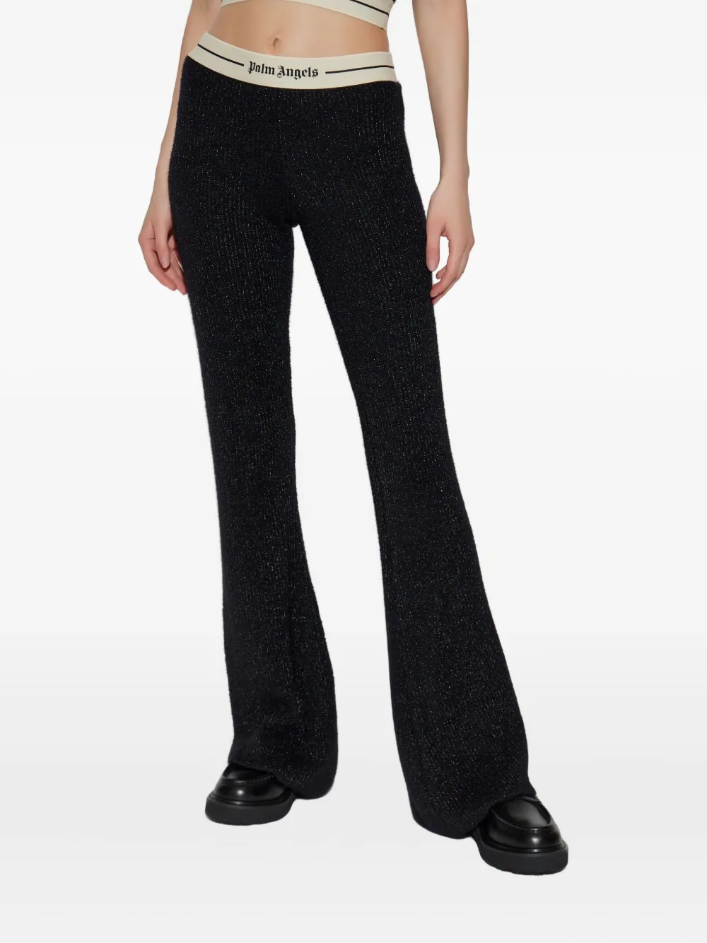 Palm Angels logo-waistband flared trousers Zwart