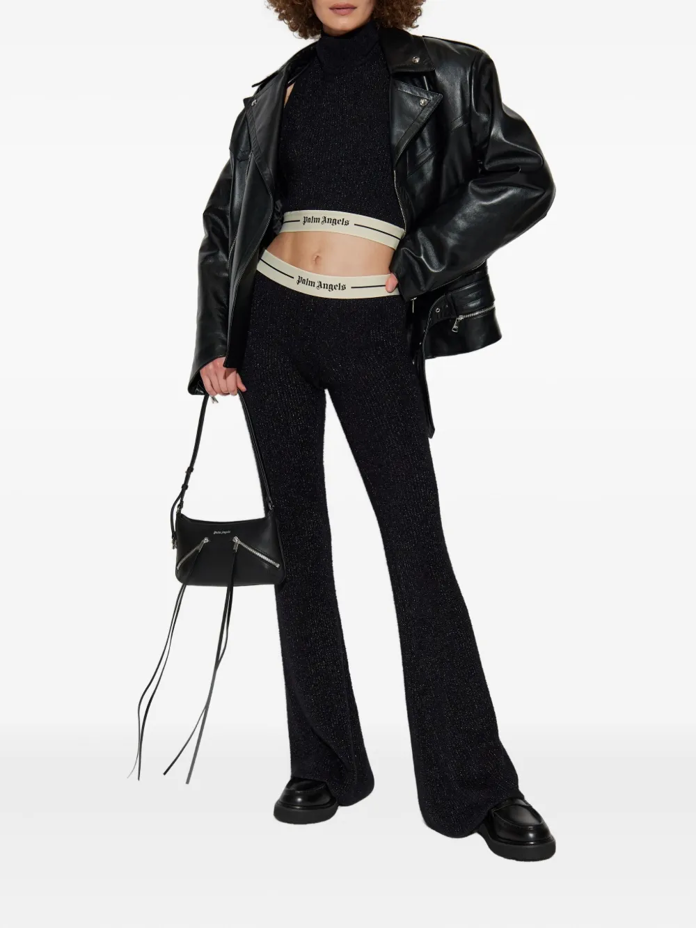 Palm Angels logo-waistband flared trousers Zwart