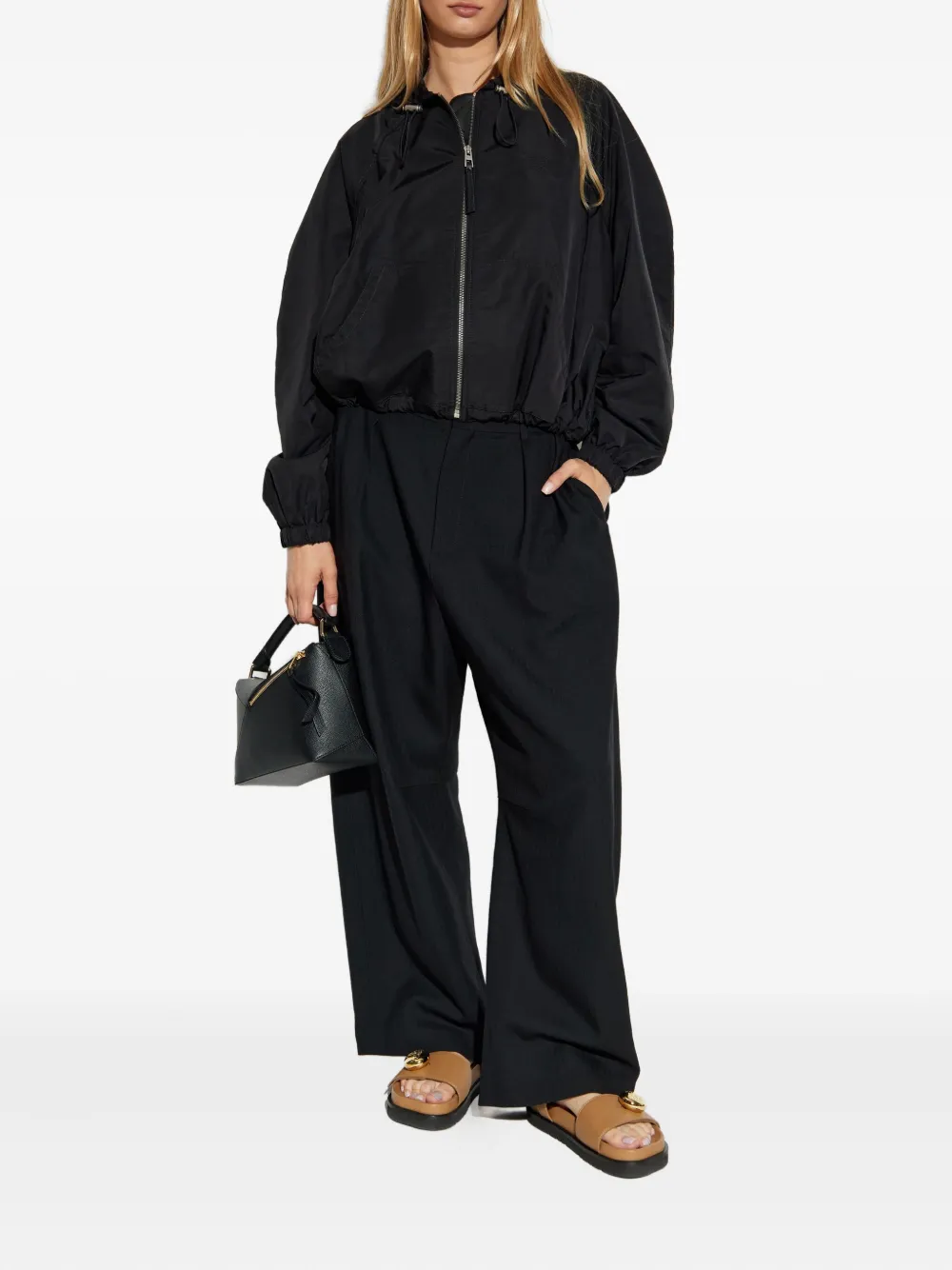 LOEWE hooded drawstring bomber jacket Zwart