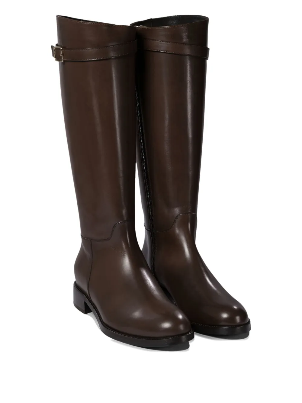 Maretto buckle-strap leather knee-high boots Brown