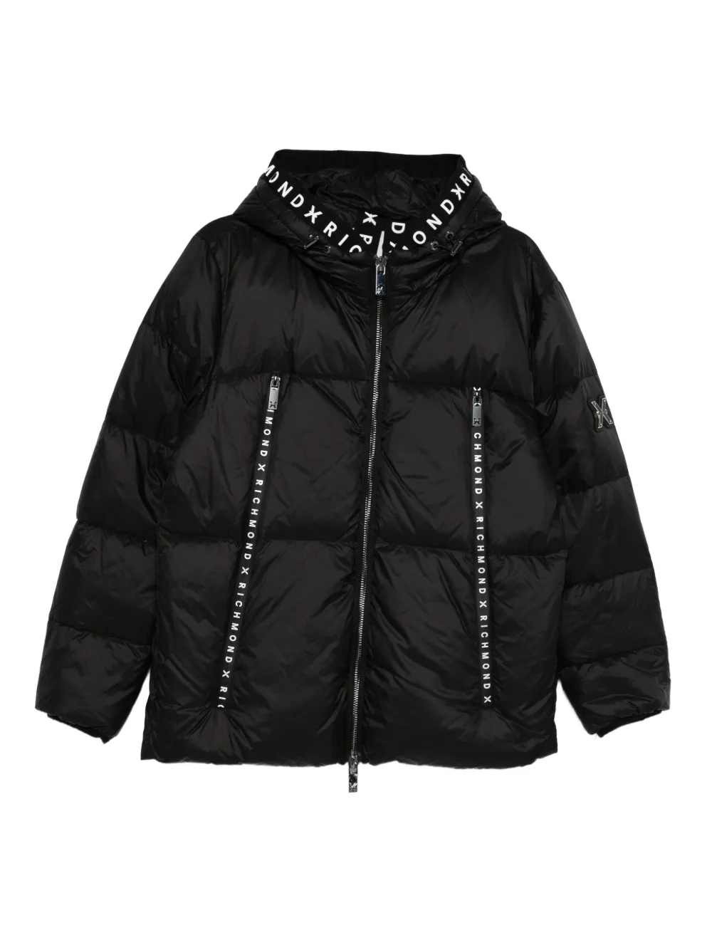 John Richmond logo-tape hooded puffer jacket - ブラック John Richmond logo-tape hooded puffer jacket - ブラック