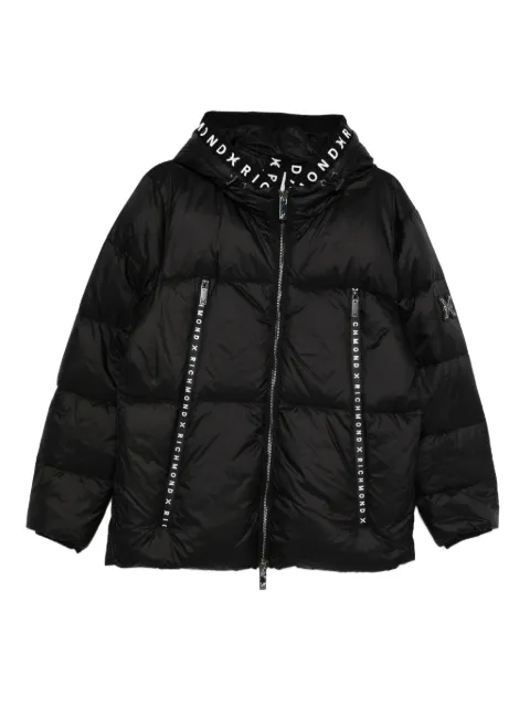 John Richmond logo-tape hooded puffer jacket