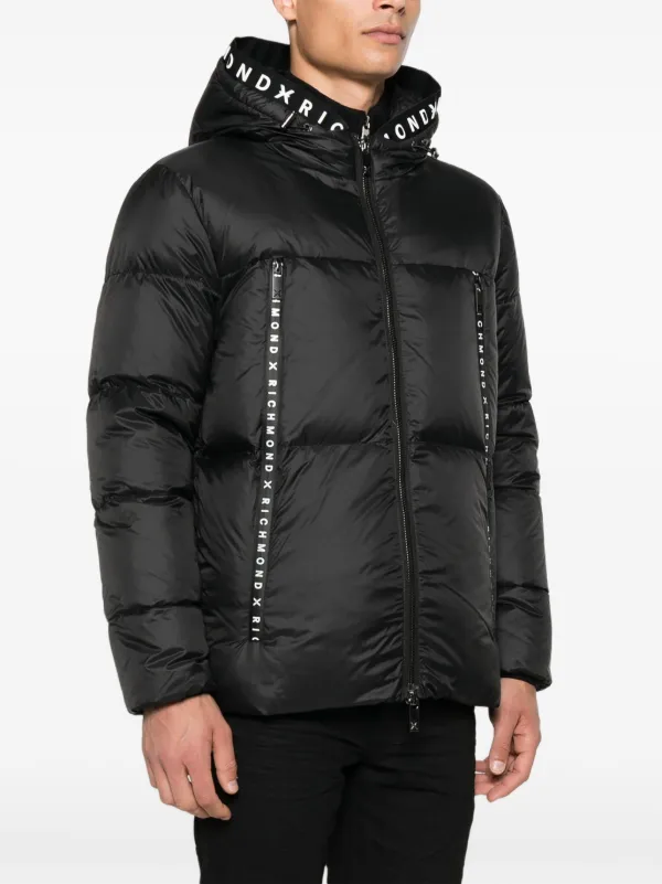 John Richmond logo-tape Hooded Puffer Jacket | Black | FARFETCH PL