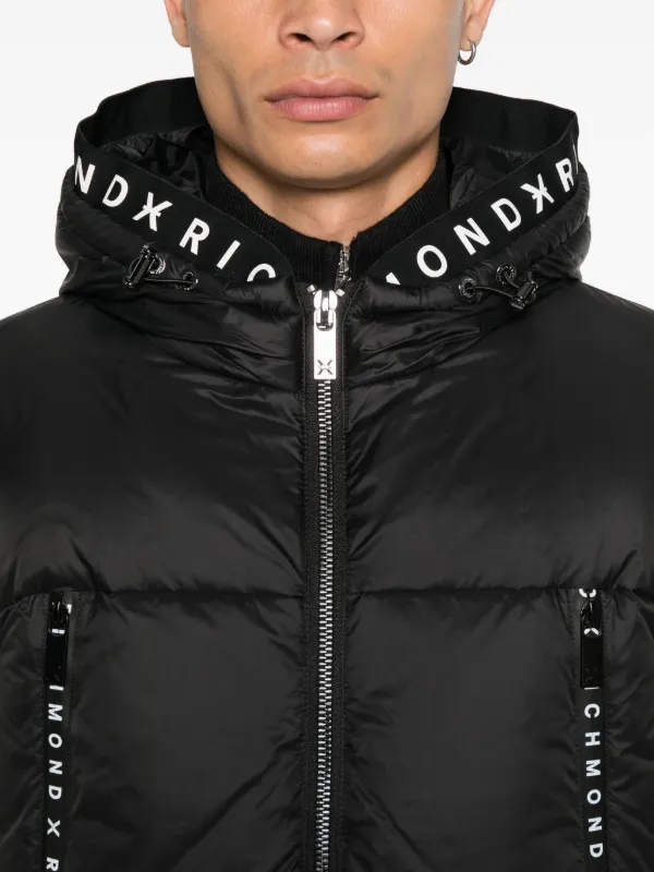 John Richmond logo-tape Hooded Puffer Jacket | Black | FARFETCH PL