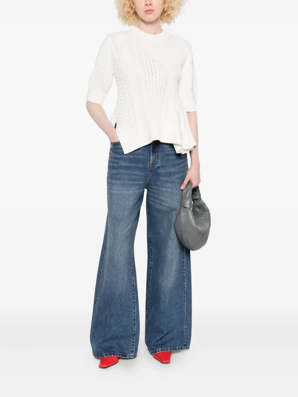 sacai cable-knit flared top Wit