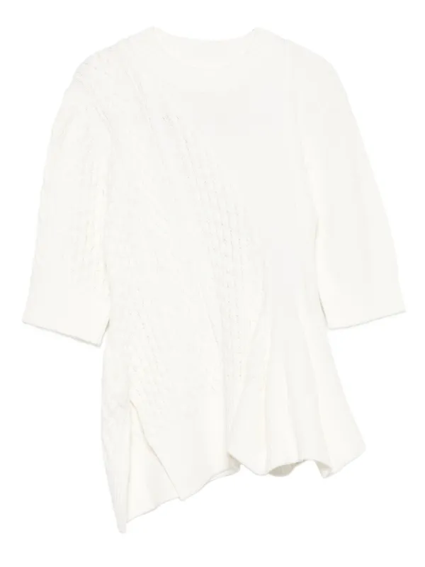 Sacai Cable-knit Flared Top in White