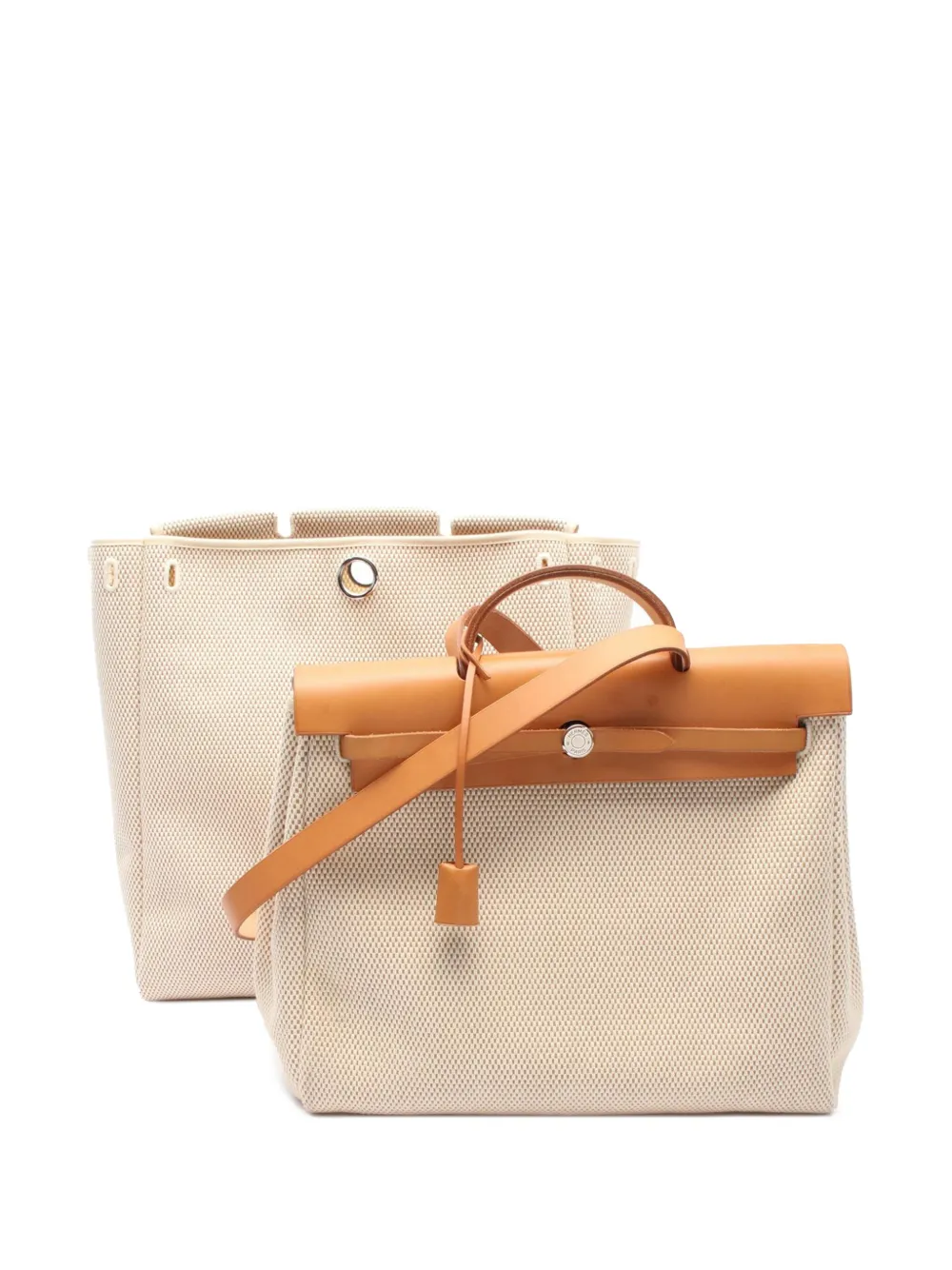 Pre-owned Hermes 2003 Toile Herbag Mm Satchel In Brown
