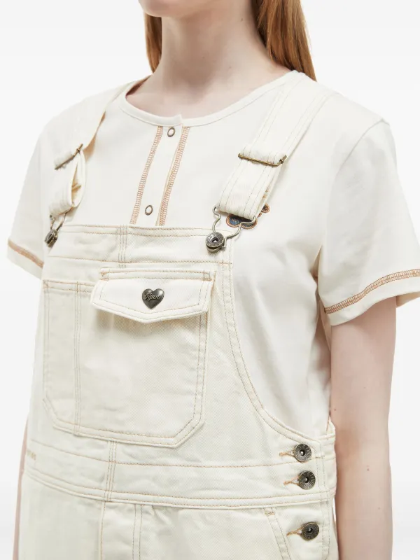 Fingercroxx Heart-Detail Pinafore Denim Mini Dress - White