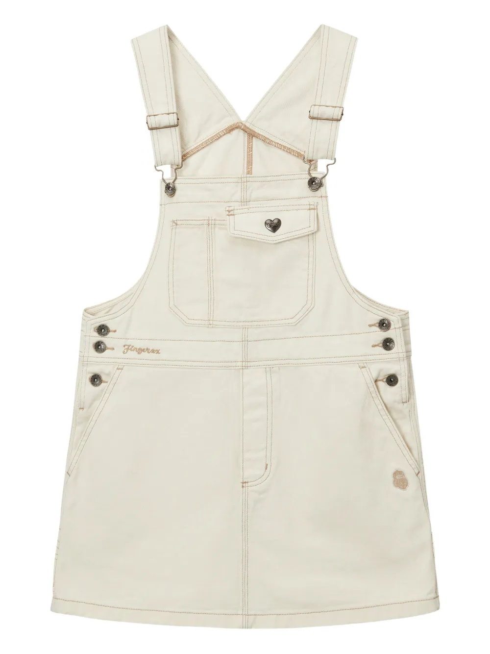 FINGERCROXX heart-detail pinafore denim mini dress | White | Image 1
