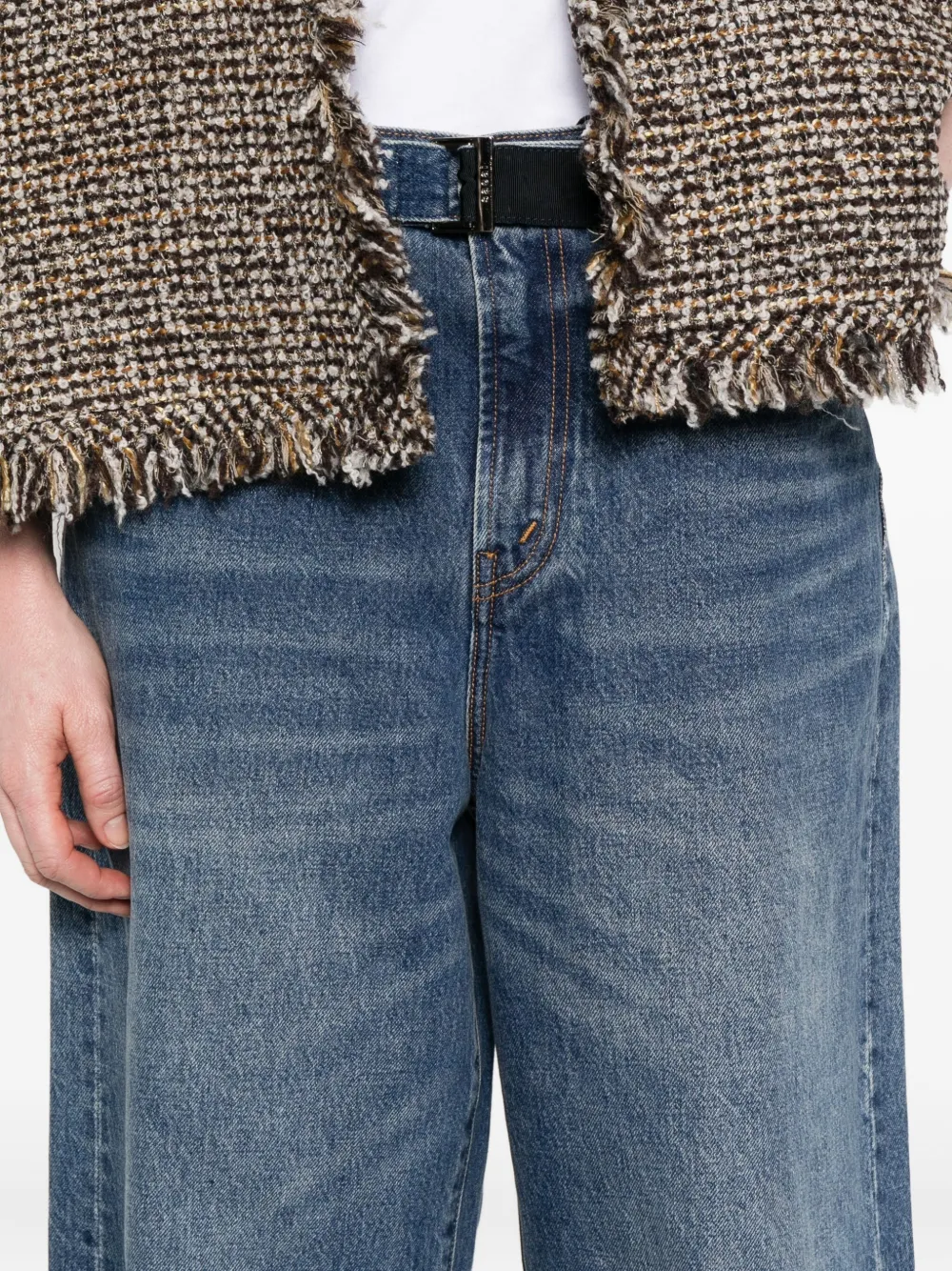 sacai belted straight-leg jeans Blauw