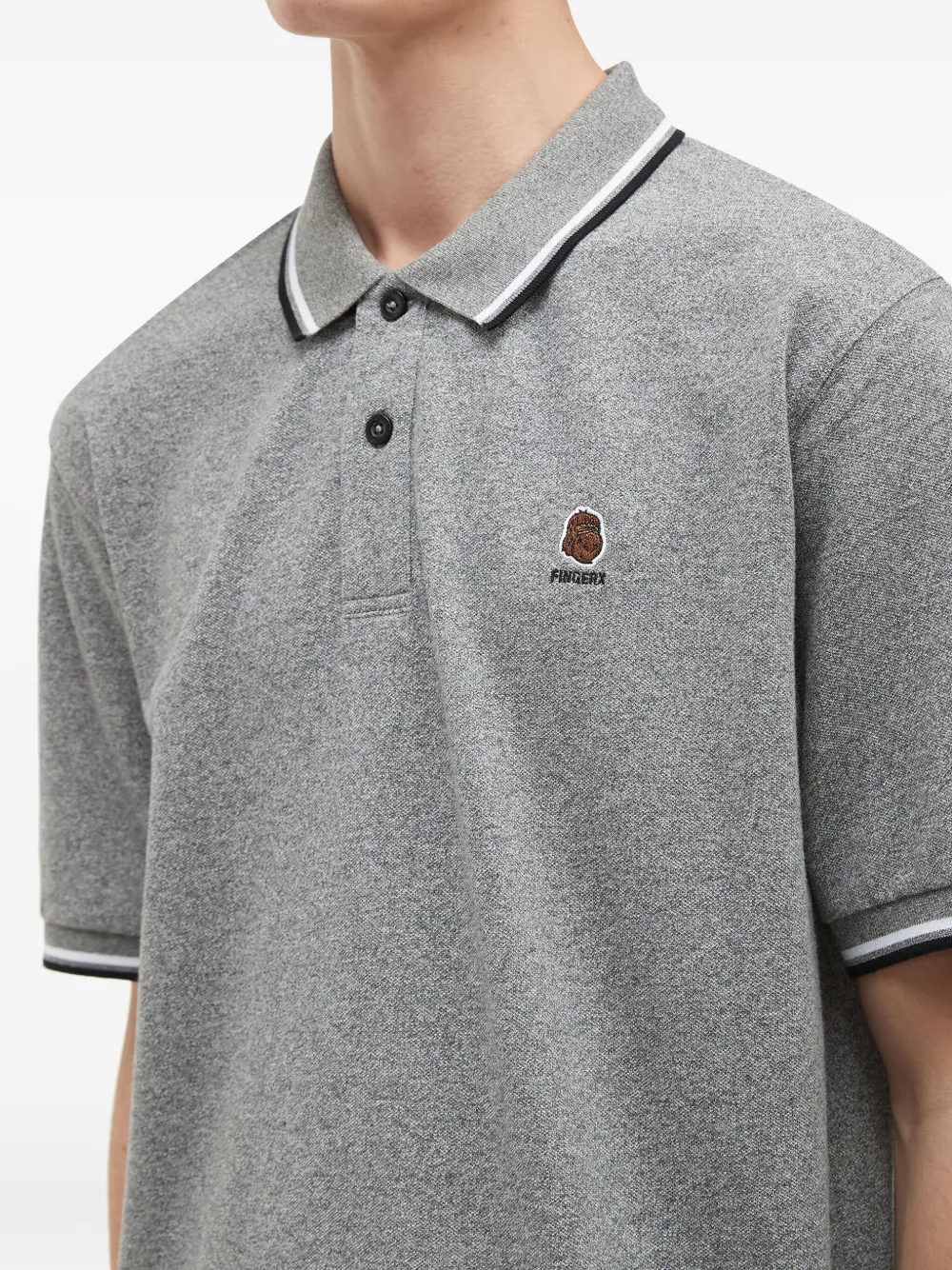 Fingercroxx Embroidered Tipped Polo Shirt In Gray
