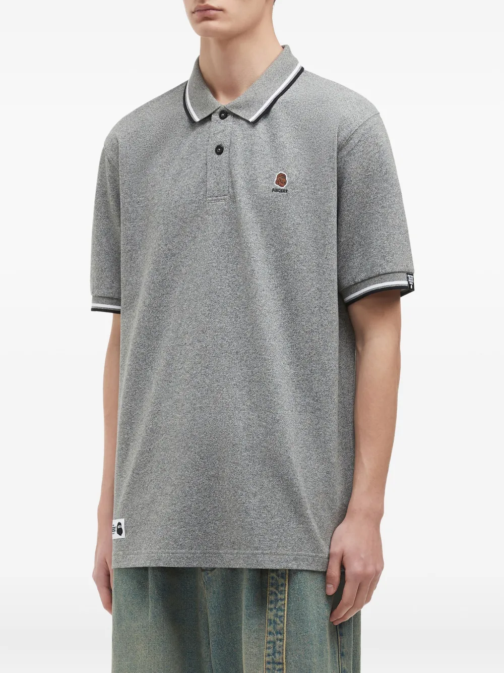 Fingercroxx Embroidered Tipped Polo Shirt In Gray